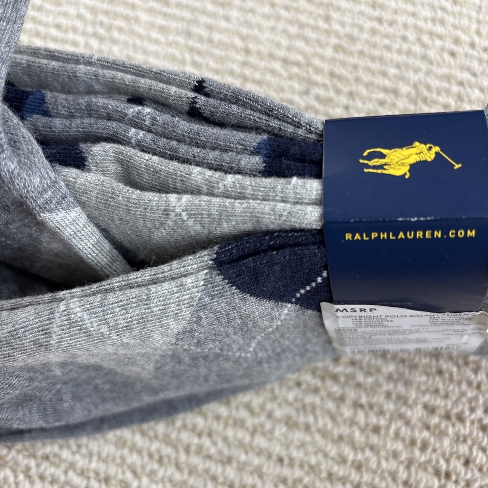 POLO Ralph Lauren 3 Pairs Combed Cotton Custom Fit US Men Socks 13-16 NEW - Picture 8 of 9